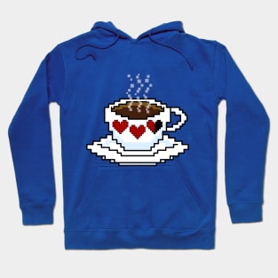 Cafe, BTW pixel art red hearts coffee mug icon Hoodie